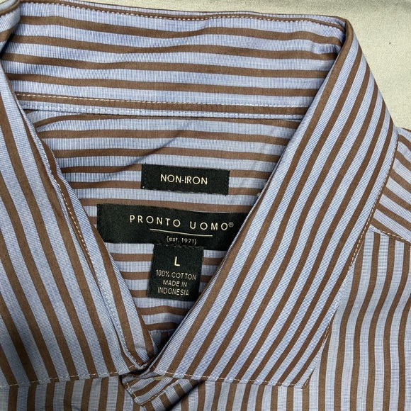 Pronto Uomo Brown and Blue Striped Button Down Shirt - Picture 4 of 12